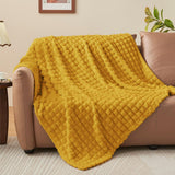 Updated Grey Throw Blanket for Couch and Bed- Super Soft and Warm 3D Checkered Fluffy Fuzzy Fleece Blanket, Luxurious Plush Cozy Blanket for Room Decor Spring - Yellow - Size 100cm*150cm