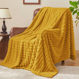 Updated Grey Throw Blanket for Couch and Bed- Super Soft and Warm 3D Checkered Fluffy Fuzzy Fleece Blanket, Luxurious Plush Cozy Blanket for Room Decor Spring - Yellow - Size 200cm*230cm