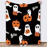 Halloween Throw Blanket Cozy Microfiber Blanket Soft Flannel Throw Festive Home Pumpkin GhostA - Black1 - Size 180cm*200cm