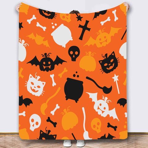 Halloween Throw Blanket Cozy Microfiber Blanket Soft Flannel Throw Festive Home Pumpkin Bat - Orange - Size 130cm*150cm