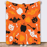 Halloween Throw Blanket Cozy Microfiber Blanket Soft Flannel Throw Festive Home Pumpkin Bat - Orange - Size 150cm*200cm