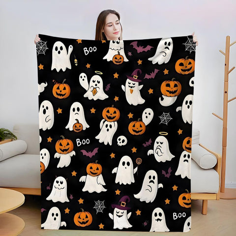 Halloween Throw Blanket Cozy Microfiber Blanket Soft Flannel Throw Festive Home Pumpkin Ghost - Black - Size 100cm*150cm In Australia - Darrahopens