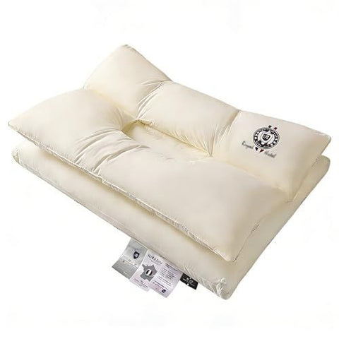 Cervical Neck Pillow for Sleeping - Double Layer Removable Bed Pillows, Don't Press Your Face, Pure Cotton Surface Skin-Friendly and Comfortable, Ergonomic Orthopedic Contour - White - Size 70*45cm