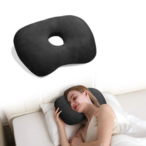 Ear Piercing Hole Pillows Side Sleeper Pillow with an Ear Hole for CNH Side Sleepers and Ear Inflammation Pressure Sores, Adjustable Cotton and Polyester Curved Side Pillow - Black - Size 44cm*32cm In Australia - Darrahopens