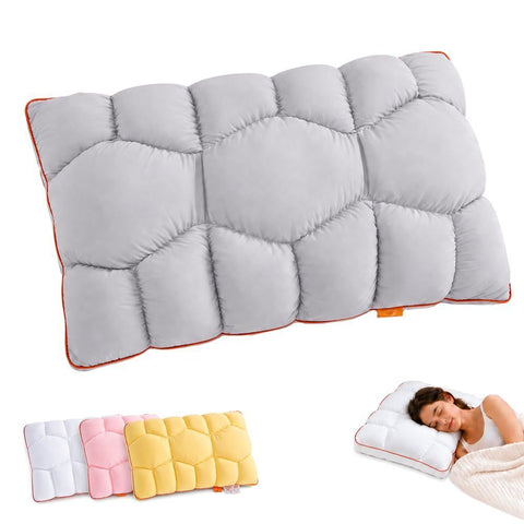 Cooling Marshmallow Puff Pillow, Quilted Cool-Touch Bed Pillow for Adults, Cloud-Like Fluffy Sleep Pillow with Neck Support for Side Back Sleepers - Gray - Size 74*48cm In Australia - Darrahopens