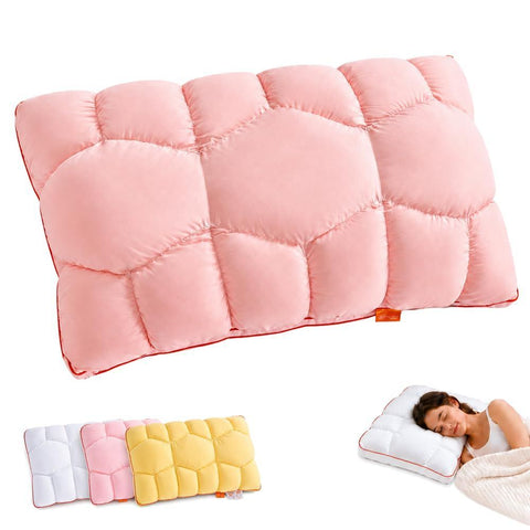 Cooling Marshmallow Puff Pillow, Quilted Cool-Touch Bed Pillow for Adults, Cloud-Like Fluffy Sleep Pillow with Neck Support for Side Back Sleepers - Pink - Size 74*48cm