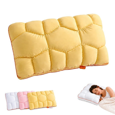 Cooling Marshmallow Puff Pillow, Quilted Cool-Touch Bed Pillow for Adults, Cloud-Like Fluffy Sleep Pillow with Neck Support for Side Back Sleepers - Yellow - Size 74*48cm