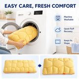 Cooling Marshmallow Puff Pillow, Quilted Cool-Touch Bed Pillow for Adults, Cloud-Like Fluffy Sleep Pillow with Neck Support for Side Back Sleepers - Yellow - Size 74*48cm