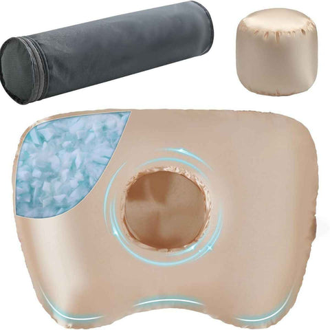 Piercing Pillow - Ear Piercing Pillow With Foam Plug, Adjust Shredded Memory Foam Picrcing Pillow For Side Sleepers, Donut Piliow For Ear With 4.5x4.5''Hole, Ergonomic Curved Design, Satin Champagne | Ear Piercing Pillow For Side Sleepers, Donut Piliow Fo