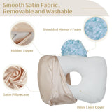 Piercing Pillow - Ear Piercing Pillow With Foam Plug, Adjust Shredded Memory Foam Picrcing Pillow For Side Sleepers, Donut Piliow For Ear With 4.5x4.5''Hole, Ergonomic Curved Design, Satin Champagne | Ear Piercing Pillow For Side Sleepers, Donut Piliow Fo