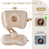 Piercing Pillow - Ear Piercing Pillow With Foam Plug, Adjust Shredded Memory Foam Picrcing Pillow For Side Sleepers, Donut Piliow For Ear With 4.5x4.5''Hole, Ergonomic Curved Design, Satin Champagne | Ear Piercing Pillow For Side Sleepers, Donut Piliow Fo