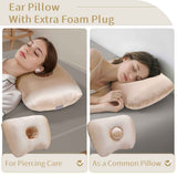 Piercing Pillow - Ear Piercing Pillow With Foam Plug, Adjust Shredded Memory Foam Picrcing Pillow For Side Sleepers, Donut Piliow For Ear With 4.5x4.5''Hole, Ergonomic Curved Design, Satin Pink | Ear Piercing Pillow For Side Sleepers, Donut Piliow For Ear
