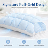 Mellow Puff Cooling Pillow for Sleeping, Fluffy Cloud Pillow with Ice-Silk Touch, Breathable Quilted Grid Design, for Side and Back Sleepers, Machine Washable - Blue - Size 26in*20in