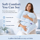 Mellow Puff Cooling Pillow for Sleeping, Fluffy Cloud Pillow with Ice-Silk Touch, Breathable Quilted Grid Design, for Side and Back Sleepers, Machine Washable - Blue - Size 26in*20in