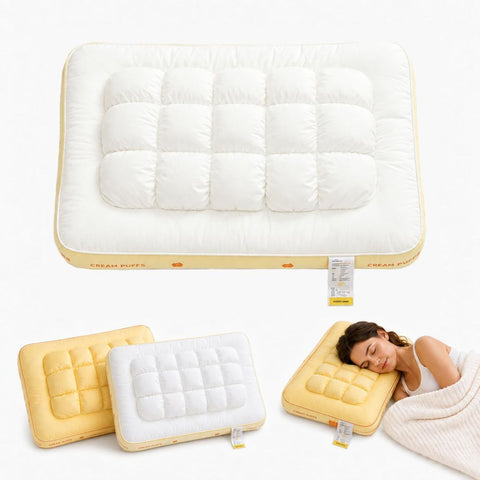 Cooling Marshmallow Puff Pillow, Quilted Cool-Touch Bed Pillow for Adults, Cloud-Like Fluffy Sleep Pillow with Neck Support for Side Back Sleepers - White - Size 74*48cm