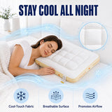 Cooling Marshmallow Puff Pillow, Quilted Cool-Touch Bed Pillow for Adults, Cloud-Like Fluffy Sleep Pillow with Neck Support for Side Back Sleepers - White - Size 74*48cm