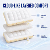 Cooling Marshmallow Puff Pillow, Quilted Cool-Touch Bed Pillow for Adults, Cloud-Like Fluffy Sleep Pillow with Neck Support for Side Back Sleepers - White - Size 74*48cm