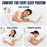 Cooling Marshmallow Puff Pillow, Quilted Cool-Touch Bed Pillow for Adults, Cloud-Like Fluffy Sleep Pillow with Neck Support for Side Back Sleepers - White - Size 74*48cm