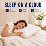 Cooling Marshmallow Puff Pillow, Quilted Cool-Touch Bed Pillow for Adults, Cloud-Like Fluffy Sleep Pillow with Neck Support for Side Back Sleepers - White - Size 74*48cm