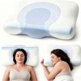 Cervical Neck Pillow - Memory Foam Pillows for Ergonomic Orthopedic Pillow for Neck Pain Relief, Double - Sided Design Shape Gently Cradles Head & Provides for Side & Back Sleepers