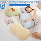 12.5*7.8*3.5inch Ice Silk Neck Support Pillow,Soft Ergonomic Memory Foam Pillow for Side Sleeper,Slow Rebound Head Neck Pillow with Washable Cover - Gray - Size 12.5*7.8*3.5inch