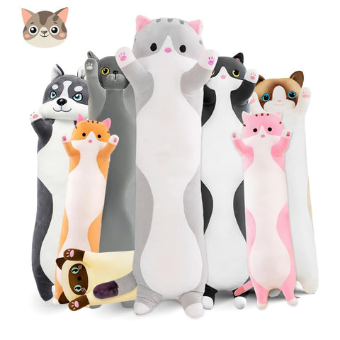 Long Cat Plush Pillow Cat Plush Toy PP Fabric Pillow Soft Cat Pillow Cat-Themed - Gray - Size 51.2 In Australia - Darrahopens