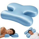 Side Sleeper Pillow for Anti-Wrinkle, Cooling Memory Foam Beauty Pillows for Neck Pain & Breathing Smoothly, Silky Satin Anti-Aging Pillow with Ergonomic Design for Back and Side Sleeper - Blue - Size 57cm*38cm In Australia - Darrahopens