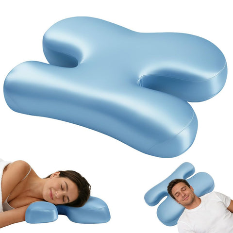 Side Sleeper Pillow for Anti-Wrinkle, Cooling Memory Foam Beauty Pillows for Neck Pain & Breathing Smoothly, Silky Satin Anti-Aging Pillow with Ergonomic Design for Back and Side Sleeper - Blue - Size 57cm*38cm In Australia - Darrahopens