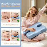 Side Sleeper Pillow for Anti-Wrinkle, Cooling Memory Foam Beauty Pillows for Neck Pain & Breathing Smoothly, Silky Satin Anti-Aging Pillow with Ergonomic Design for Back and Side Sleeper - Blue - Size 57cm*38cm In Australia - Darrahopens