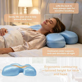 Side Sleeper Pillow for Anti-Wrinkle, Cooling Memory Foam Beauty Pillows for Neck Pain & Breathing Smoothly, Silky Satin Anti-Aging Pillow with Ergonomic Design for Back and Side Sleeper - Blue - Size 57cm*38cm In Australia - Darrahopens