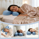 Side Sleeper Pillow for Anti-Wrinkle, Cooling Memory Foam Beauty Pillows for Neck Pain & Breathing Smoothly, Silky Satin Anti-Aging Pillow with Ergonomic Design for Back and Side Sleeper - Blue - Size 57cm*38cm In Australia - Darrahopens