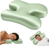 Side Sleeper Pillow for Anti-Wrinkle, Cooling Memory Foam Beauty Pillows for Neck Pain & Breathing Smoothly, Silky Satin Anti-Aging Pillow with Ergonomic Design for Back and Side Sleeper - Green - Size 57cm*38cm