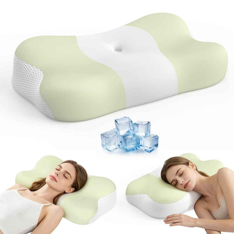 Memory Foam Cervical Pillow, Neck Comfort Support,Ergonomic High-Low Contour Neck Pillow, Supportive Sleeping Pillow for Side, Back, Stomach Sleepers, Removable Washable Cover(Green) In Australia - Darrahopens