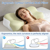 Memory Foam Cervical Pillow, Neck Comfort Support,Ergonomic High-Low Contour Neck Pillow, Supportive Sleeping Pillow for Side, Back, Stomach Sleepers, Removable Washable Cover(Green) In Australia - Darrahopens