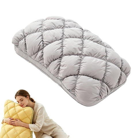 Mellow Sleep Pillow Puff, Pineapple Bun Fluffy Quilted Bed Pillow for Hot Sleepers, Cooling Marshmallow-Soft Sleeping Cushion, Comfy College Dorm Essentials and Cute Room Decor - Gray - Size 74cm*48cm