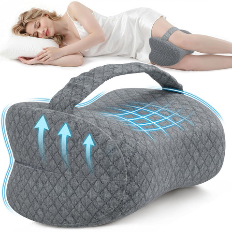 Knee Pillow for Side Sleepers, Supportive Memory Foam Leg Pillow for Side Sleeping with Elastic Strap, Heart-Shape Pillow Between Legs for Pain Relief on Sciatica, Hip Joints - Dark Gray - Size 10.6in*11in In Australia - Darrahopens