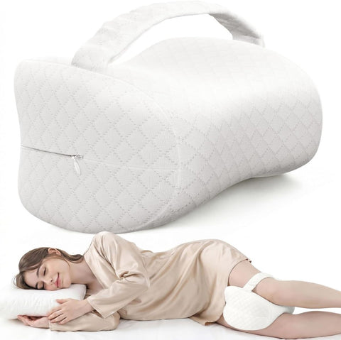 Knee Pillow for Side Sleepers, Supportive Memory Foam Leg Pillow for Side Sleeping with Elastic Strap, Heart-Shape Pillow Between Legs for Pain Relief on Sciatica, Hip Joints - White - Size 10.6in*11in In Australia - Darrahopens
