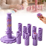Clay-Free Version 3D Promted Flower Modular Clay Bloom Maker with 9 Shaping Sleeves Reusable Press Mold,Effortlessly make unique layered clay flowers for beginners and DIY lovers - Purple
