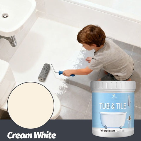 Tub & Tile Paint: Waterproof, Non-Slip, Eco-Friendly for Ceramic Surfaces – Ideal for Bathrooms, Kitchens, Showers, Tiles, Sinks, Countertops, Bathtubs, Floor Tiles, and DIY Home Renovation - Cream White - Size 300g