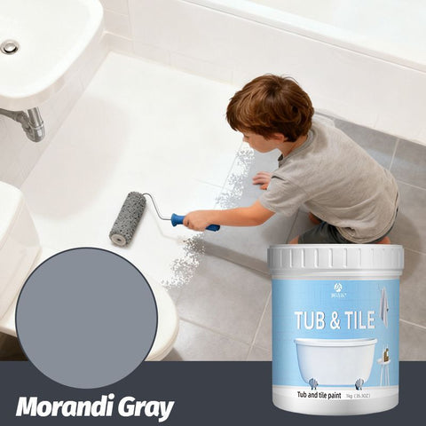 Tub & Tile Paint: Waterproof, Non-Slip, Eco-Friendly for Ceramic Surfaces – Ideal for Bathrooms, Kitchens, Showers, Tiles, Sinks, Countertops, Bathtubs, Floor Tiles, and DIY Home Renovation - Morandi Gray - Size 500g