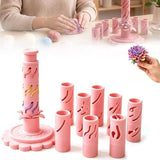 Clay-Free Version 3D Promted Flower Modular Clay Bloom Maker with 9 Shaping Sleeves Reusable Press Mold,Effortlessly make unique layered clay flowers for beginners and DIY lovers - Pink