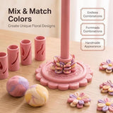Clay-Free Version 3D Promted Flower Modular Clay Bloom Maker with 9 Shaping Sleeves Reusable Press Mold,Effortlessly make unique layered clay flowers for beginners and DIY lovers - Pink