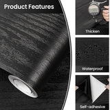 Black Wood Contact Paper Wood Grain Peel and Stick Countertops Waterproof Counter Top Contact Paper Wood Wallpaper Brown Walnut Vinyl Wrap for Cabinets Desk Wallpaper Removable Veneer 15.8inx78.8in
