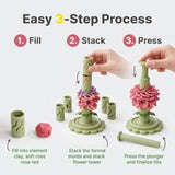 Clay-Free Version 3D Promted Flower Modular Clay Bloom Maker with 9 Shaping Sleeves Reusable Press Mold,Effortlessly make unique layered clay flowers for beginners and DIY lovers - Green