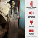 70.9in. Motion-Activated Animatronic Lurching Woman | 70.9In. Lurching Woman, Motion-Activated Lights and Sound, Indoor or Outdoor Creepy Decoration