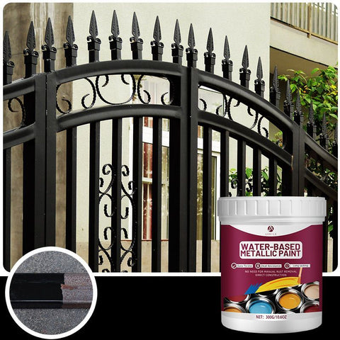 Rust Removal Converter Metallic Paint, Anti-Rust Metal Paint, 2-In-1 Rust Converter & Metal Primer – Perfect for Trailers, Fences, Gates, Railings, Pipes, Roofing, Outdoor Furniture, Farm Equipment, Marine Hardware and Industrial Surfaces - Black - Size 3