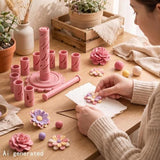 Clay-Free Version 3D Promted Flower Modular Clay Bloom Maker with 9 Shaping Sleeves Reusable Press Mold,Effortlessly make unique layered clay flowers for beginners and DIY lovers - White