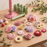 Clay-Free Version 3D Promted Flower Modular Clay Bloom Maker with 9 Shaping Sleeves Reusable Press Mold,Effortlessly make unique layered clay flowers for beginners and DIY lovers - White