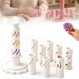 With 12 colors of modeling clay 3D Promted Flower Modular Clay Bloom Maker with 9 Shaping Sleeves Reusable Press Mold,Effortlessly make unique layered clay flowers for beginners and DIY lovers - White