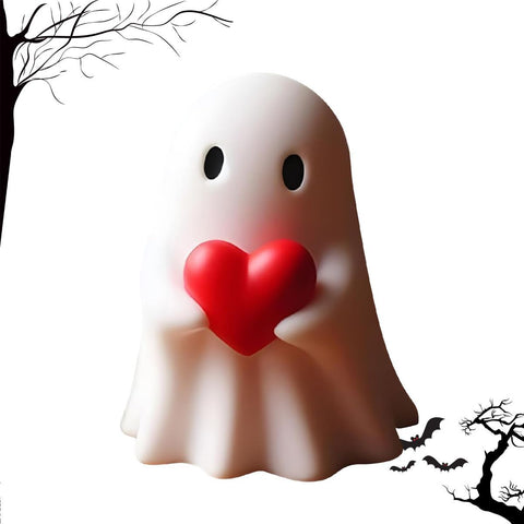 For Him Her Women,Ghost Figurine - Spooky Resin Ghost Statue, Cute Red Heart Ghost Home Decoration Humorous Desktop Gifts Halloween Art Piece